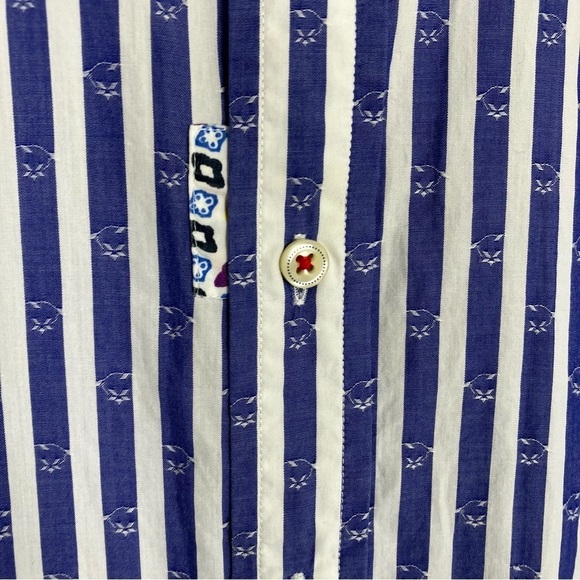 Robert Graham Men's Freshly Laundered Shirt Blue & White Striped Patchwork Sz L - Picture 15 of 16